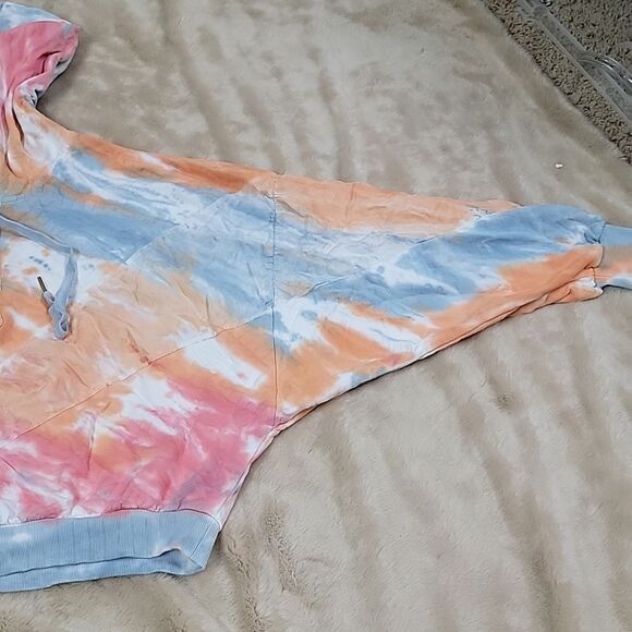 PINK VICTORIA'S SECRET PASTEL TIE-DYE BATWING QUARTER-ZIP CROPPED HOODIE, SIZE M - Picture 4 of 11